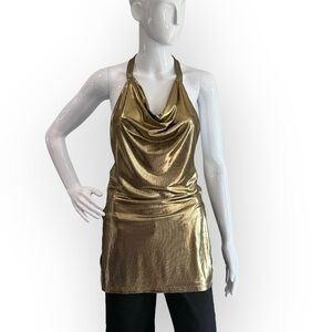 Room Service Gold Lame Split Side Halter Top
